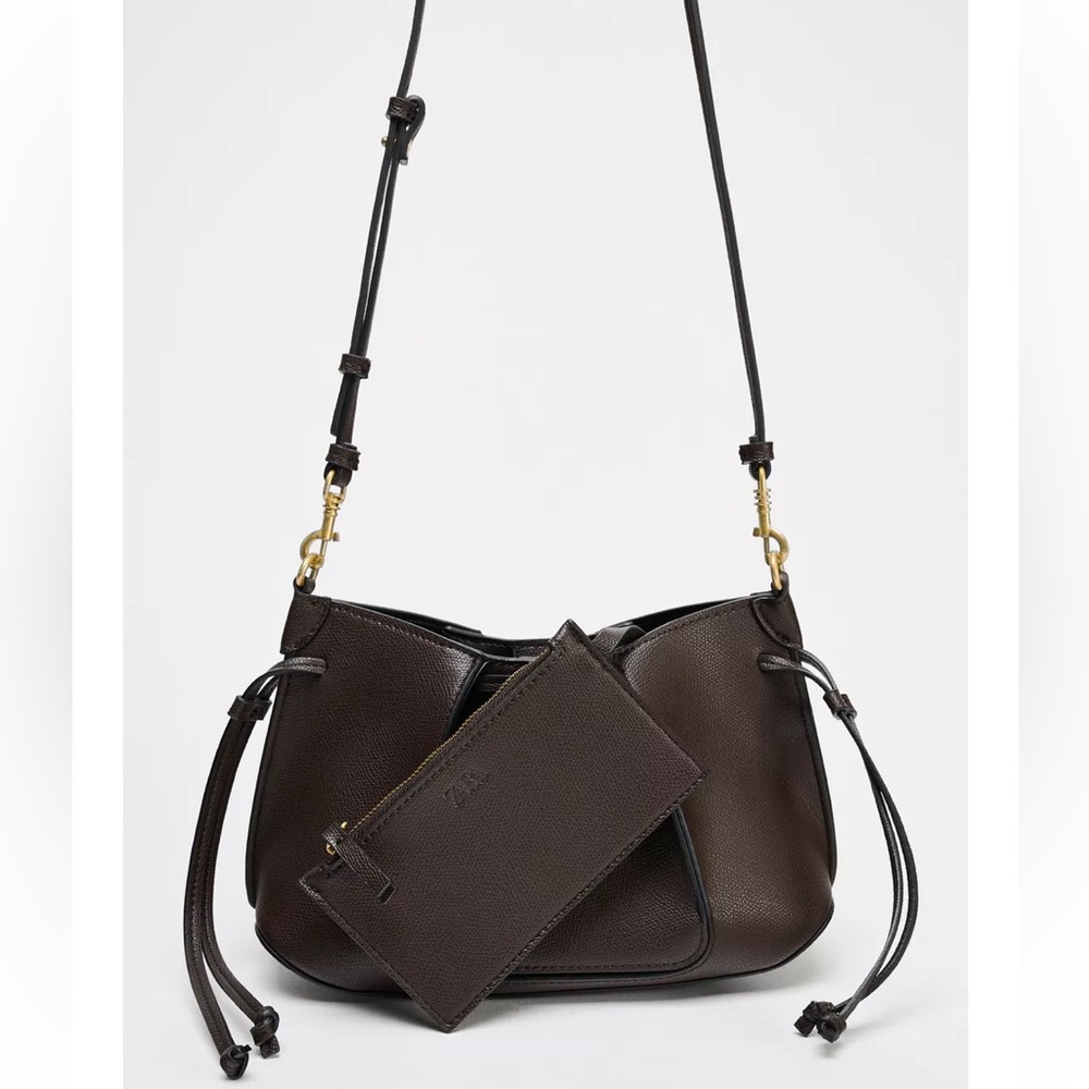 Zara Elegant Brown PLEATED MINI BAG Shoulder Crossbody Bag NWT - Picture 4 of 7